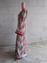 Load image into Gallery viewer, Palestinian Thobe Tatreez Dress Beige and Red Embroidery connect