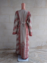 Load image into Gallery viewer, Palestinian Thobe Tatreez Dress Beige and Red Embroidery connect