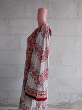 Load image into Gallery viewer, Palestinian Thobe Tatreez Dress Beige and Red Embroidery connect
