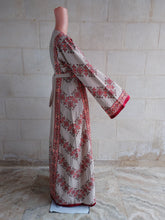 Load image into Gallery viewer, Palestinian Thobe Tatreez Dress Beige and Red Embroidery connect
