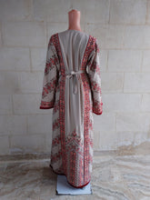 Load image into Gallery viewer, Palestinian Thobe Tatreez Dress Beige and Red Embroidery connect
