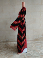 Load image into Gallery viewer, Palestinian Thobe Tatreez Dress Red and Black Embroidery connect
