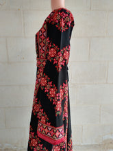 Load image into Gallery viewer, Palestinian Thobe Tatreez Dress Red and Black Embroidery connect
