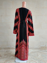 Load image into Gallery viewer, Palestinian Thobe Tatreez Dress Red and Black Embroidery connect
